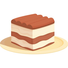 A Square Layered Dessert with Chocolate and Cream Filling on a Yellow Plate Featuring a Translucent Background