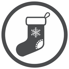 Christmas Stocking Icon in Circle with Snowflake Decoration Design for Seasonal Celebration