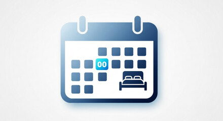 Calendar icon with a bed symbol, , representing booking, reservation, accommodation, hotel, and travel planning