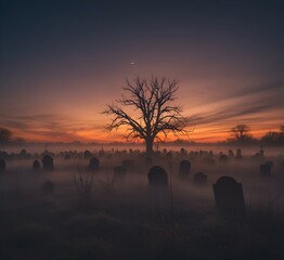  A Spooky and Atmospheric Graveyard at Dusk