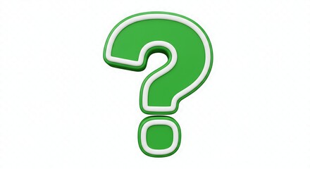 A 3D rendered green question mark with a white outline against a plain white background