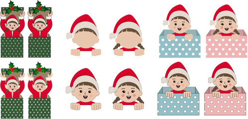 상자 속 산타 모자를 쓴 아이