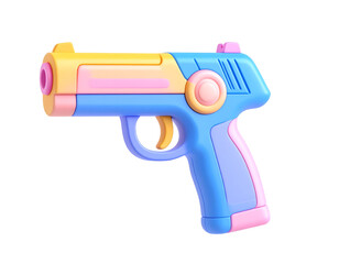 Colorful 3D Rendered Toy Gun Illustration with Yellow, Pink, and Blue Design Isolated on Black