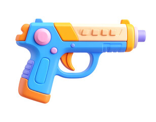Vibrant Blue and Orange 3D Rendered Toy Water Gun, Stylized Plastic Play Pistol for Children, Isolated on Black Background