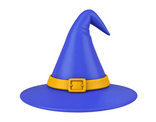 Blue Wizard Hat with Yellow Buckle Band, 3D Render Isolated on Black Background