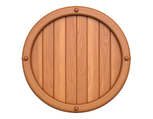 Round Wooden Plaque with Frame and Rivets Isolated on Black