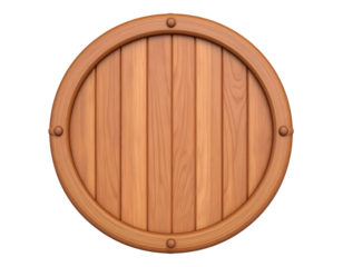 Round Wooden Plaque with Frame and Rivets Isolated on Black