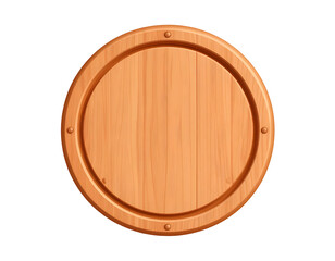 Round Wooden Sign Board or Barrel Lid Illustration with Rivets, Empty Rustic Wood Texture on Black Background