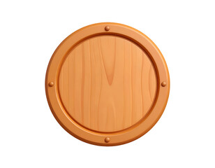 Blank Cartoon Wooden Shield Icon or Round Sign Template
