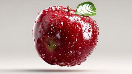Fresh red apple with droplets, isolated on gray background - Powered by Adobe
