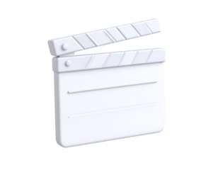 3D Rendered White Minimalist Clapperboard Icon for Film Production and Cinema Concepts