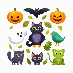 Halloween Icons Cats, Pumpkins, and Friendly Ghosts
