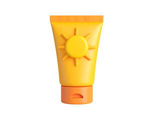 3D Rendered Sunscreen Tube with Sun Icon for Summer Skincare and UV Protection
