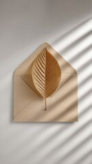 Beige Envelope With Gold Leaf Design
