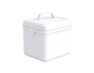 White Plastic Portable Insulated Cooler Box with Handle on Black Background