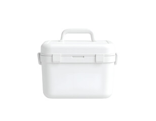 White Plastic Portable Storage Box with Handle and Latches, Isolated on Black Background