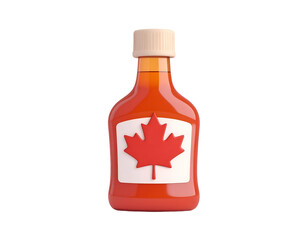 3D Rendered Canadian Maple Syrup or Hot Sauce Bottle with Maple Leaf Icon