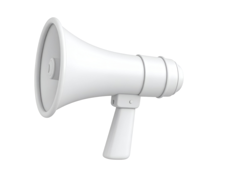 White Megaphone 3D Render Icon for Public Announcement and Communication