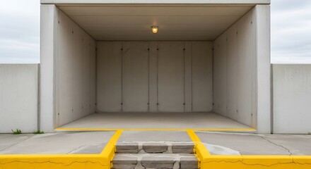 Empty square room with Steps on a footpath outside with yellow paint on edges