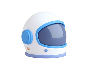 3D rendered illustration of a white and blue astronaut helmet with a dark visor, symbolizing space exploration, future technology, and science.