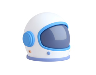 3D rendered illustration of a white and blue astronaut helmet with a dark visor, symbolizing space exploration, future technology, and science.