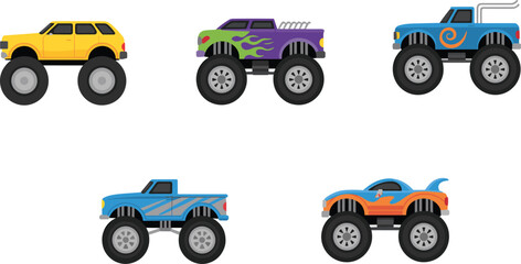 Cartoon monster truck illustration, colorful vehicle artwork, offroad car vector, children toy design, racing truck drawing, automotive graphic, extreme sport vehicle, fun artwork