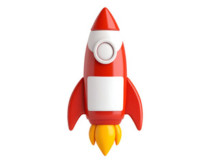 Red 3D Cartoon Rocket Icon Launching Upwards Isolated on Black Background