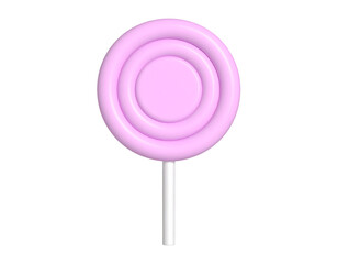 Pink Swirl Lollipop 3D Render Illustration. Sweet round candy with a white stick, isolated on a black background. Minimalist design for treats and celebrations.
