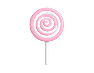 Pink and White Spiral Lollipop Candy Isolated on Black Background