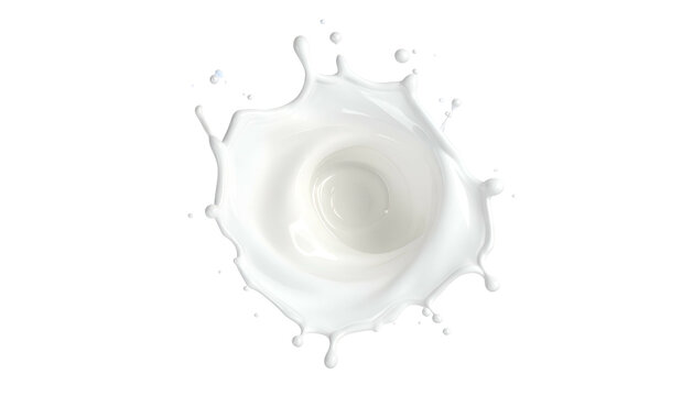 Isolated overhead view of a milk splash against a black background, showcasing swirling liquid