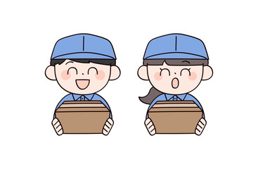 笑顔で届ける配達員の男女2人