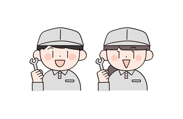 工具を持った作業服の男女2人