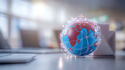 Digital representation of a connected globe, symbolizing global communication and networking in a modern business environment.