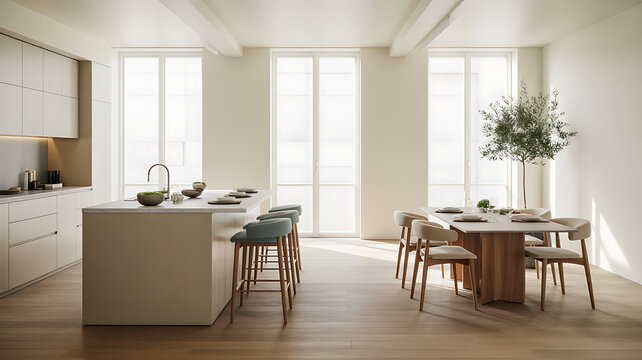 modern dining room with dining table - Powered by Adobe