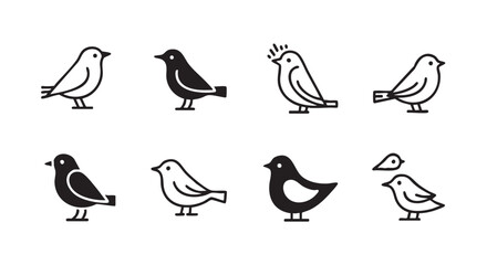 Obraz premium Birds in black and white simple graphic design elements on white