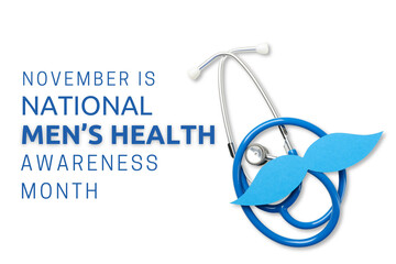 Blue stethoscope with a cutout mustache on a white background