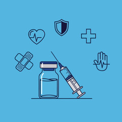 Medical vaccination concept with syringe and vial illustration.