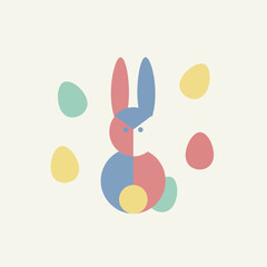 Modern Geometric Easter Bunny with Pastel Colored Eggs.