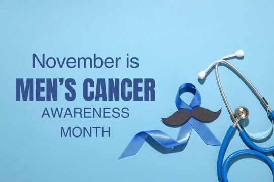 Blue ribbon and stethoscope illustrate men's cancer awareness