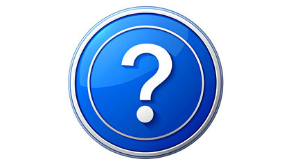 A glossy, blue, circular button with a white question mark and subtle shadow