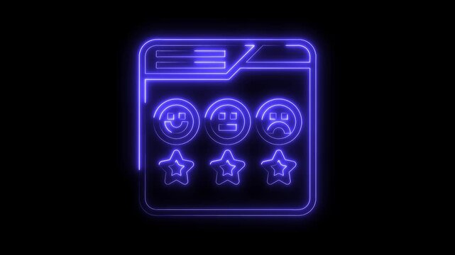 Customer feedback neon interface graphic with smiley faces and star ratings concept