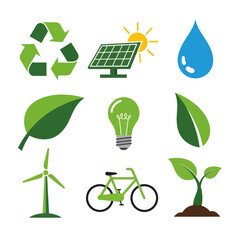 Set of Green Ecology and Renewable Energy Icons.