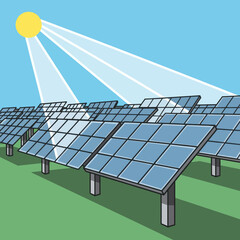 Solar panel farm generating renewable energy from the sun.