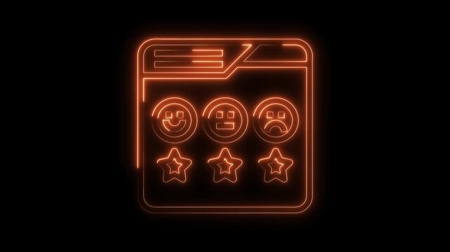 Glowing orange customer feedback form with star ratings on black background animation
