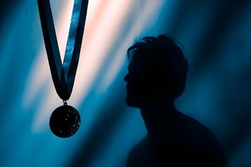 Medal Silhouette Hanging from Ribbon Award Achievement Recognition Victory Symbol Minimalist Design Illustration Photography