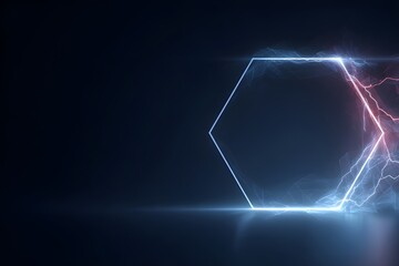 Obraz premium Empty Sapphire Hexagonal Frame Illuminated with Electric Abstract Geometric Portal Fantasy Art Glowing Design