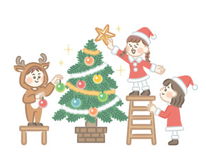 Children preparing for a Christmas party