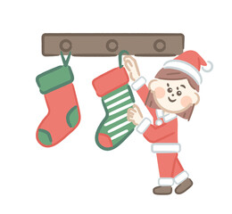 Girl hanging up stockings for Christmas