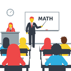 Teacher Explaining Math Lesson to Students in Classroom.