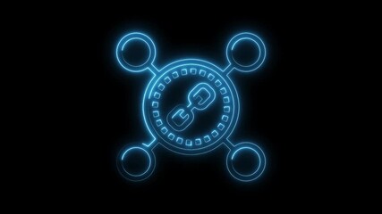 Glowing blue blockchain network connection symbol animation on black background - Powered by Adobe